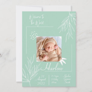 Welcome to the world Birth Announcement Card Teal