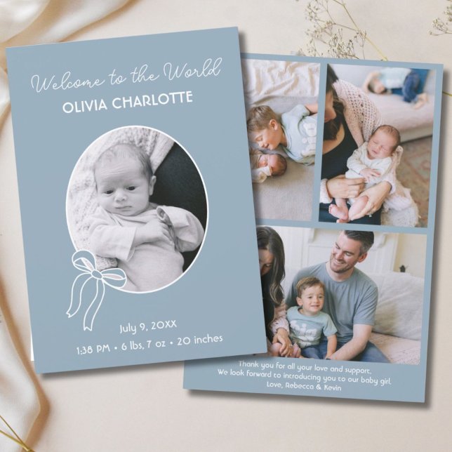 Welcome to the World Dusty Blue Newborn Baby Birth Announcement (Welcome to the World Dusty Blue Newborn Baby Birth Announcement)