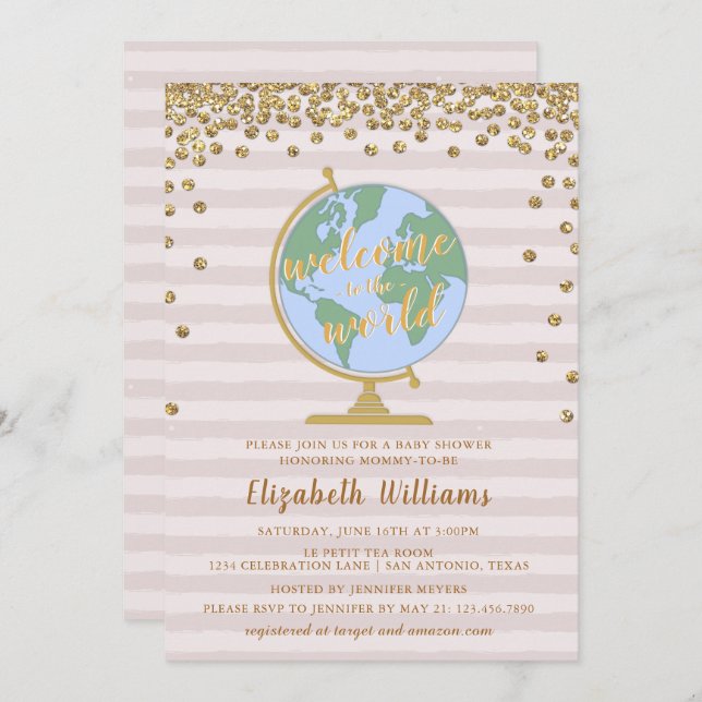 Welcome to the World Globe Baby Shower Invitation (Front/Back)