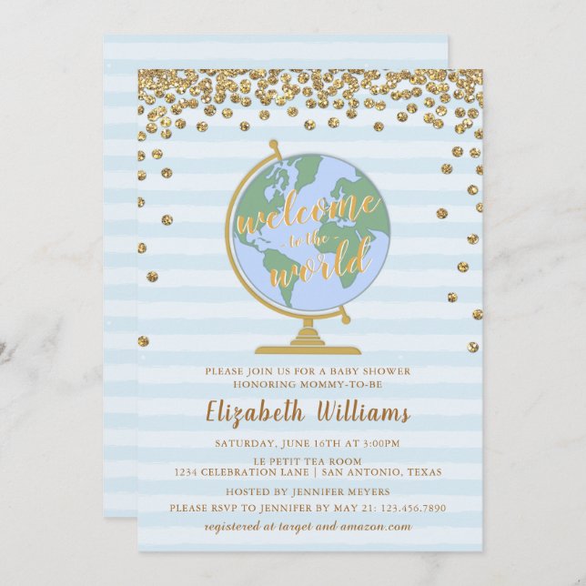 Welcome to the World Globe Baby Shower Invitation (Front/Back)