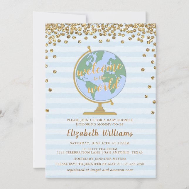 Welcome to the World Globe Baby Shower Invitation (Front)
