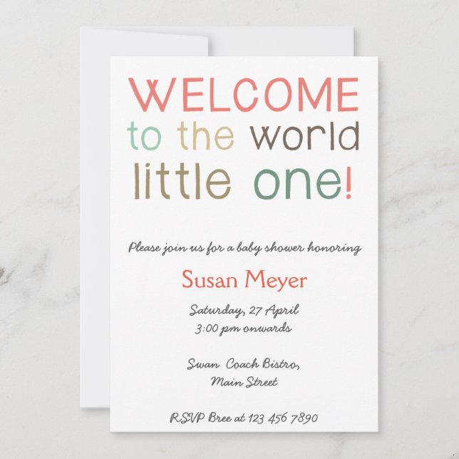 Welcome to the world little one baby shower invite (Front)