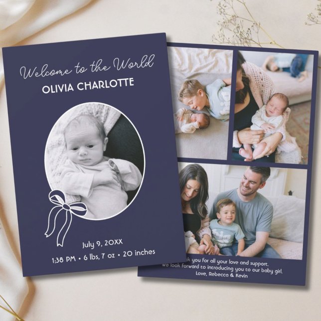 Welcome to the World Navy Newborn Photo Baby Birth Announcement (Welcome to the World Navy Newborn Photo Baby Birth Announcement)