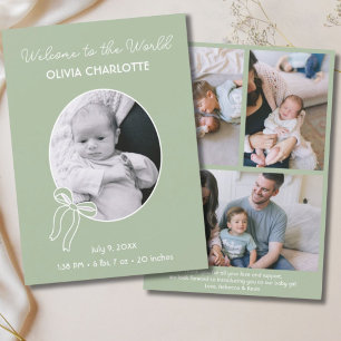 Welcome to the World Sage Green Newborn Baby Birth Announcement