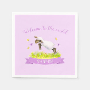 Welcome to the world spring lamb new baby purple napkin