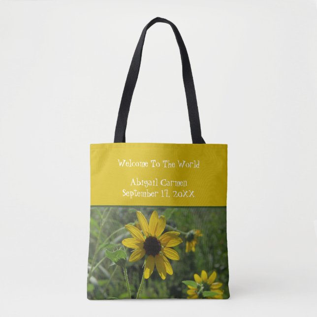 Welcome To The World Sunflower Photo Floral Tote Bag (Front)