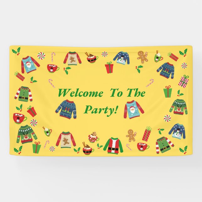 Welcome To The Yellow Ugly Sweater Party Banner (Horizontal)