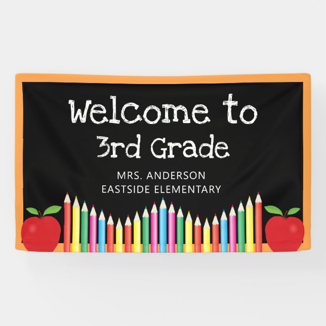 Welcome To Third Grade Apple Coloured Pencils Banner (Horizontal)