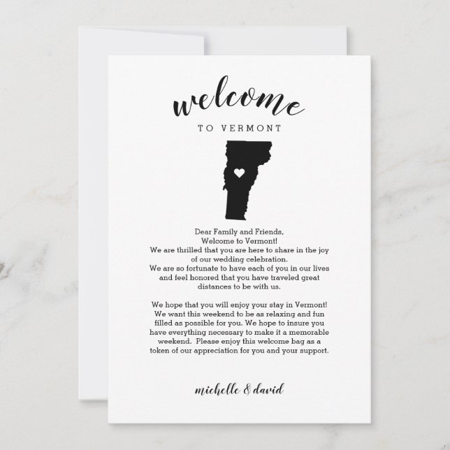 Welcome to Vermont |  Wedding Letter & Itinerary (Front)
