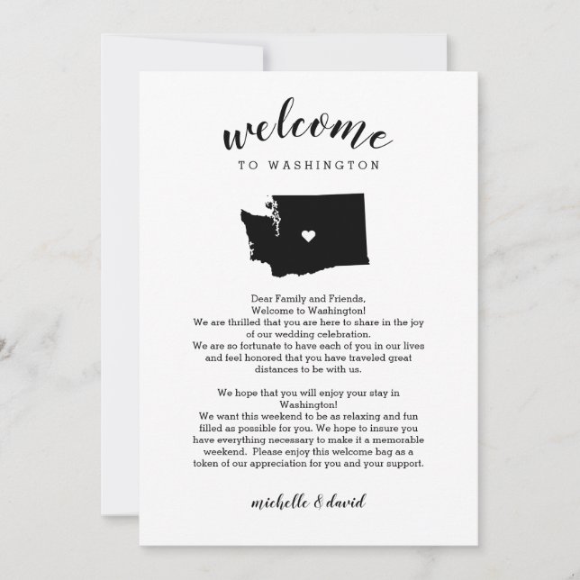 Welcome to Washington  Wedding Letter & Itinerary (Front)