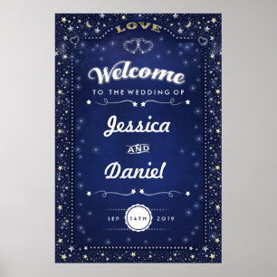 Welcome to Wedding 24x36 Navy Blue Hearts & Stars Poster