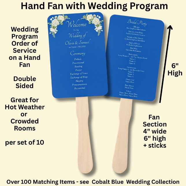 Welcome to Wedding Ceremony, Cobalt Blue White Hand Fan (Creator Uploaded)