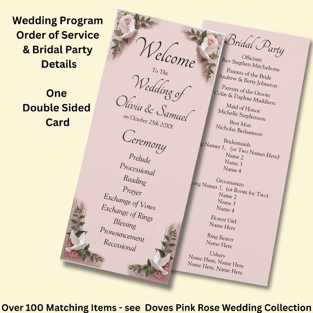 Welcome to Wedding Ceremony, Pink Roses & Doves  Programme (Creator Uploaded)
