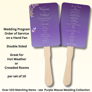 Welcome to Wedding Ceremony,  Purple Mauve Flowers Hand Fan