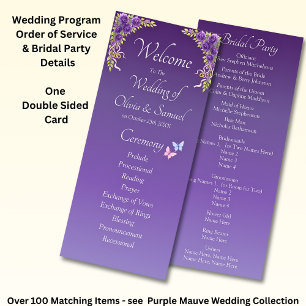 Welcome to Wedding Ceremony, Purple Mauve Flowers  Programme