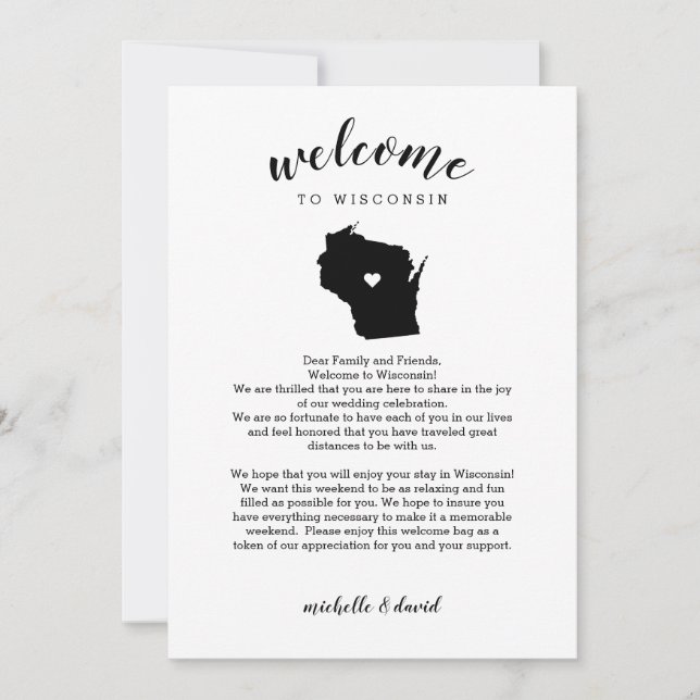 Welcome TO Wisconsin |  Wedding Letter & Itinerary (Front)