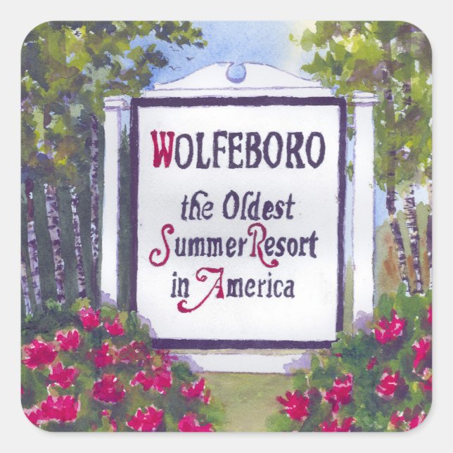Welcome to Wolfeboro NH Sign Square Sticker (Front)