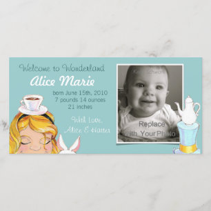 Welcome to Wonderland Birth Announcement Blue