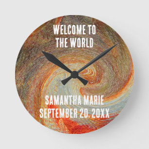 Welcome To World Tie-Dye Brown Red Groovy Nursery Round Clock