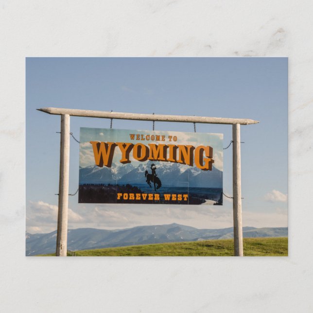 Welcome to Wyoming Sign - State Borders Postcard (Front)