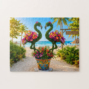 Welcome To Your Retirement Home Flamingos on Beach Jigsaw Puzzle