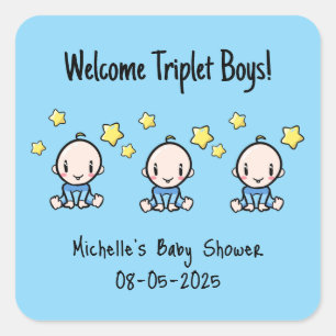 Welcome Triplet Boys!, Custom Triplet Babies  Square Sticker