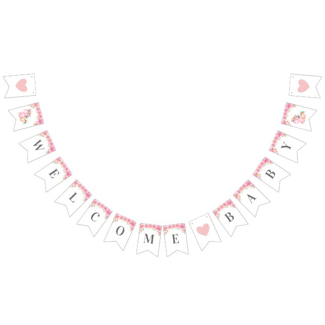Welcome Unicorn Animal Pink Girl Peony Baby Shower Bunting (All)