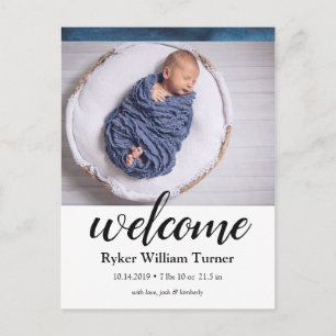 Welcome Watercolor Birth Announcement Postcard