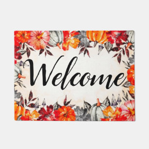 Welcome Watercolor Fall Pumpkins  Doormat