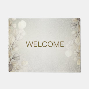 Welcome Watercolor Golden Eucalyptus Foliage Shiny Doormat