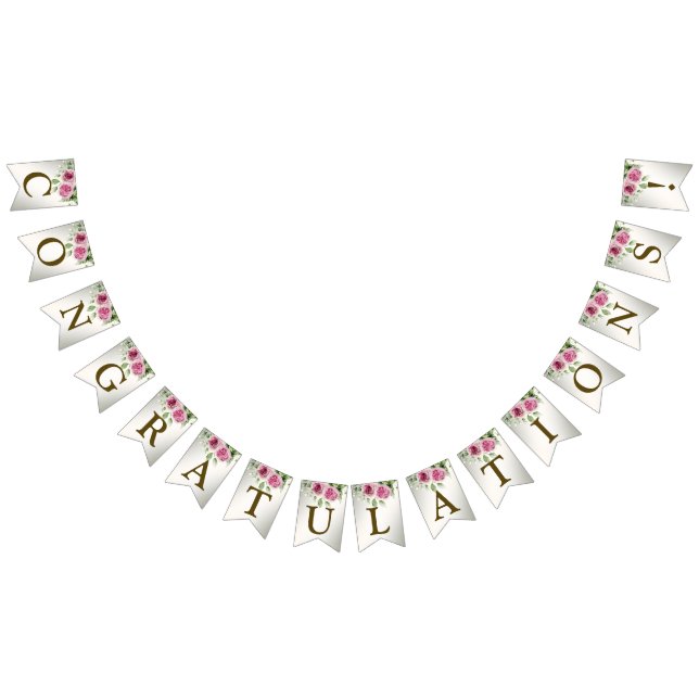 Welcome Watercolor Pink Floral Frame Shiny Party Bunting (All)