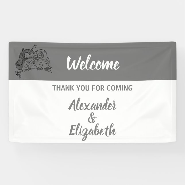 Welcome Wedding Banner Owls Love (Horizontal)