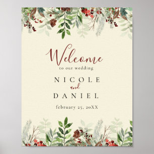 Welcome Wedding Berry Winter Sign