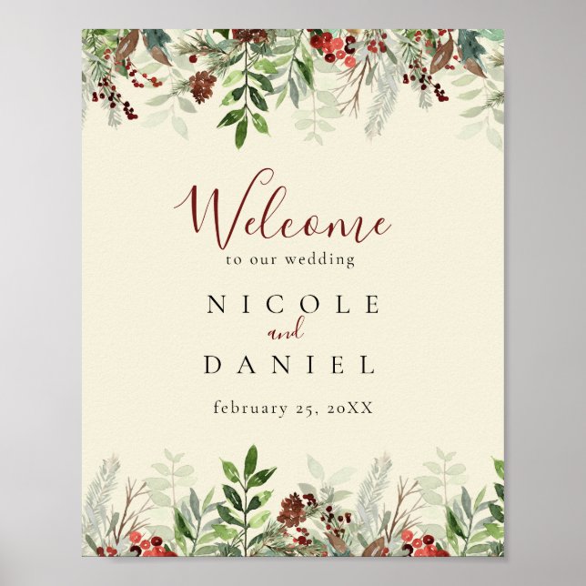 Welcome Wedding | Berry Winter Sign (Front)