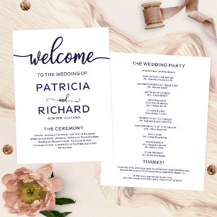 Welcome Wedding Ceremony Program Chic Navy Blue Programme