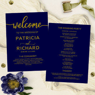 Welcome Wedding Ceremony Program Gold Navy Blue Programme