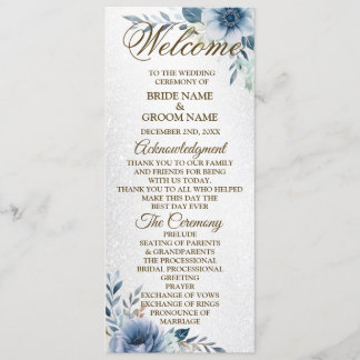 Welcome Wedding Dusty Blue Watercolor Flowers Programme