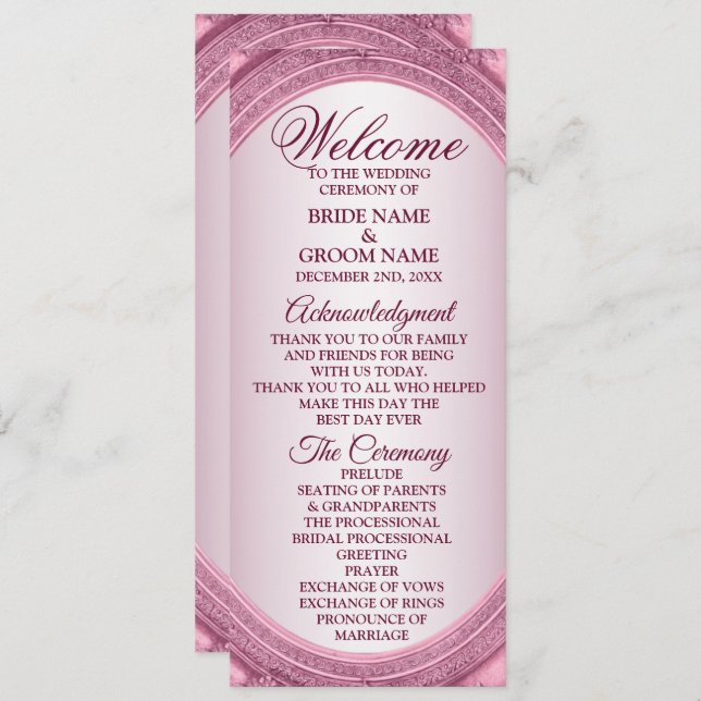 Welcome Wedding Dusty Rose Blush Pink Frame Modern Programme (Front/Back)