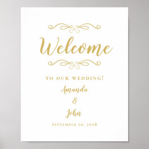 Welcome Wedding Elegant Calligraphy Gold & White Poster