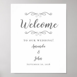 Welcome Wedding Elegant Calligraphy Grey White Poster