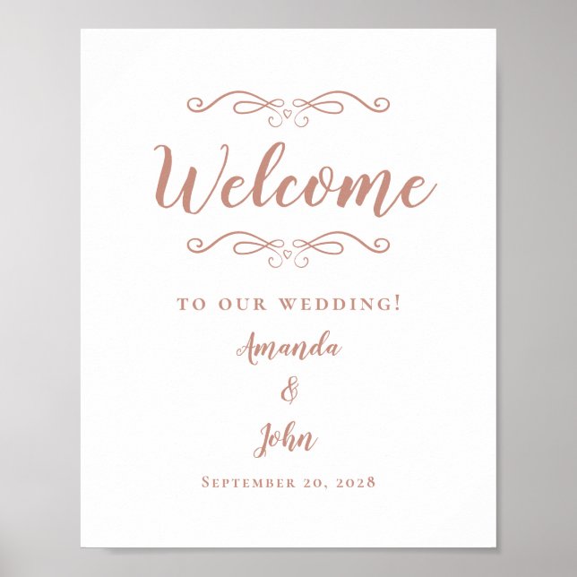 Welcome Wedding Elegant Chic Calligraphy Rose Gold Poster (Front)