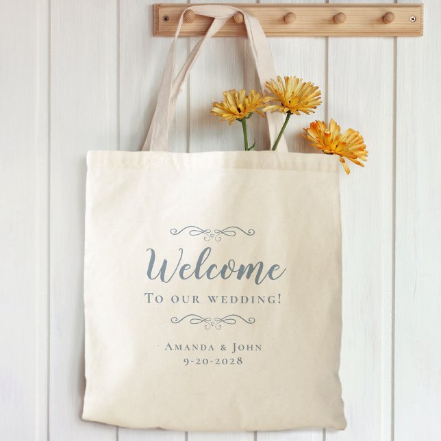 Welcome Wedding Guest Favour Tote Dusty Blue Bag (Creator Uploaded)