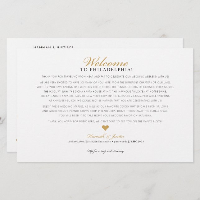 Welcome Wedding Itinerary Map Card - CUSTOM Hannah (Front/Back)