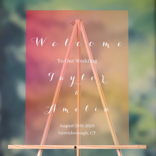 Welcome Wedding Modern Sunset Ombre Acrylic Sign (Neutral)