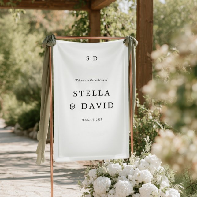 Welcome Wedding Monogram Vinyl Banner (Black and White Wedding Monogram Welcome Vinyl Banner)