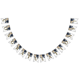 Welcome Wedding Navy Blue White Golden Floral Bunting