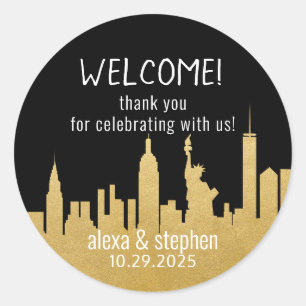 Welcome Wedding NYC Skyline New York City Gold Classic Round Sticker