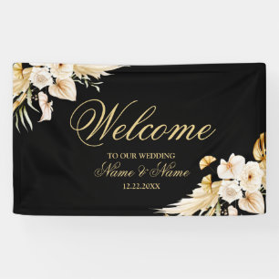 Welcome Wedding Party Blush Pink Floral Gold Black Banner