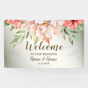Welcome Wedding Party Peach Orange Floral Rustic Banner