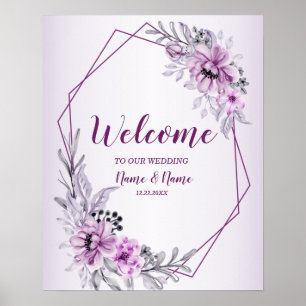 Welcome Wedding Party Pink Floral Violet Purple Poster